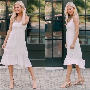 NWT Gentle Fawn Midi Dress Womens 2 White Ruffle Lace Boho Cottagecore Ivory